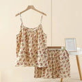 100% Cotton Women's pajama Set Woman 2 Pieces Spaghetti Strap Sleepwear