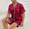 Men Satin Pajama Set Sleepwear for Man Summer Short Sleeve Button-Down Shirt & Shorts Pajamas 2 Piece Home Clothes Short Suit Burgundy