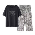 Plus Size Women's Capri Pants Pajamas Sets Polka Dot Print Modal Sleepwear for Women Summer Knee-length Pajama Woman Loungewear Black