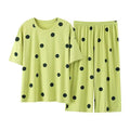 Plus Size Women's Capri Pants Pajamas Sets Polka Dot Print Modal Sleepwear for Women Summer Knee-length Pajama Woman Loungewear Green