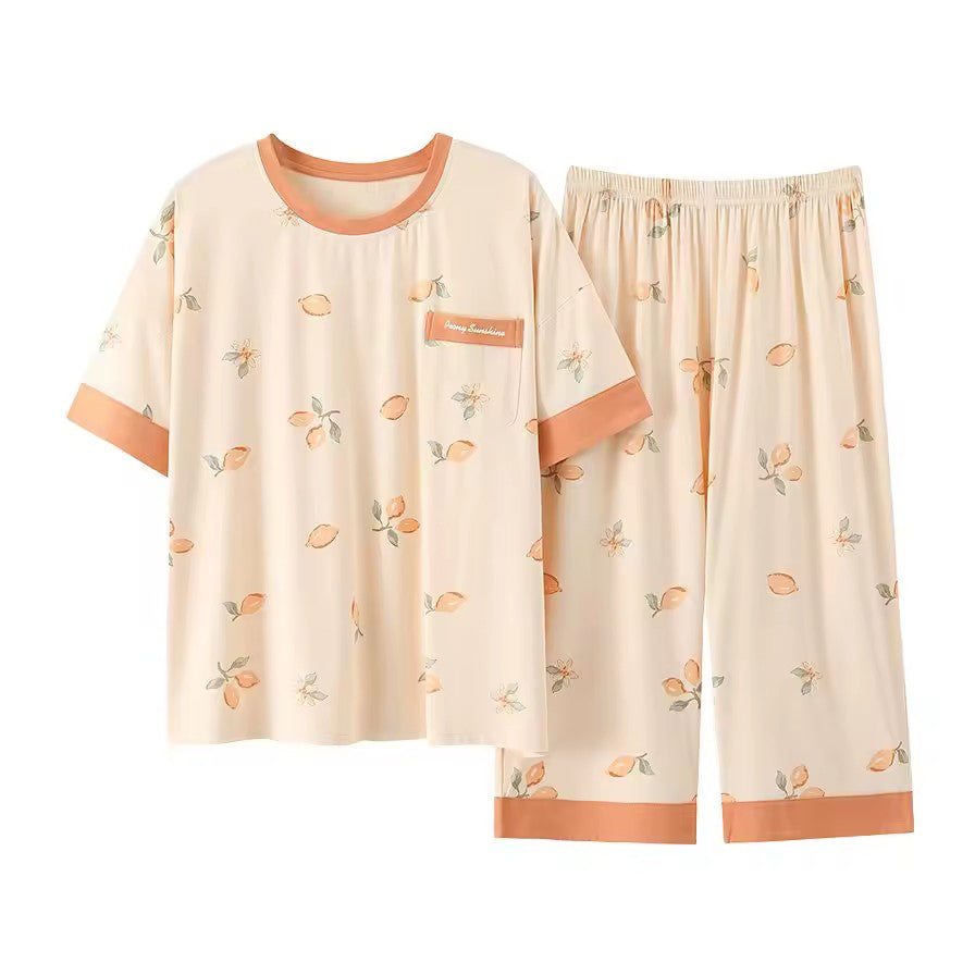 Plus Size Women's Capri Pants Pajamas Sets Polka Dot Print Modal Sleepwear for Women Summer Knee-length Pajama Woman Loungewear Orang