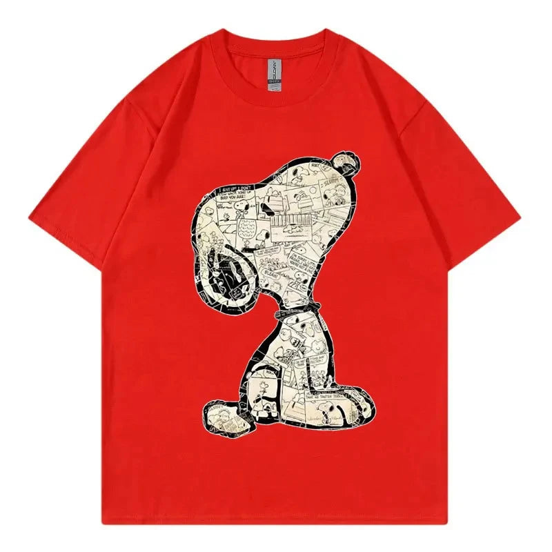 Snoopy Cartoon Anime Women T-shirt Summer Short Sleeve White 100% Cotton Men Tee Shirts Tops 2025 New Fashion Couple Clothing
