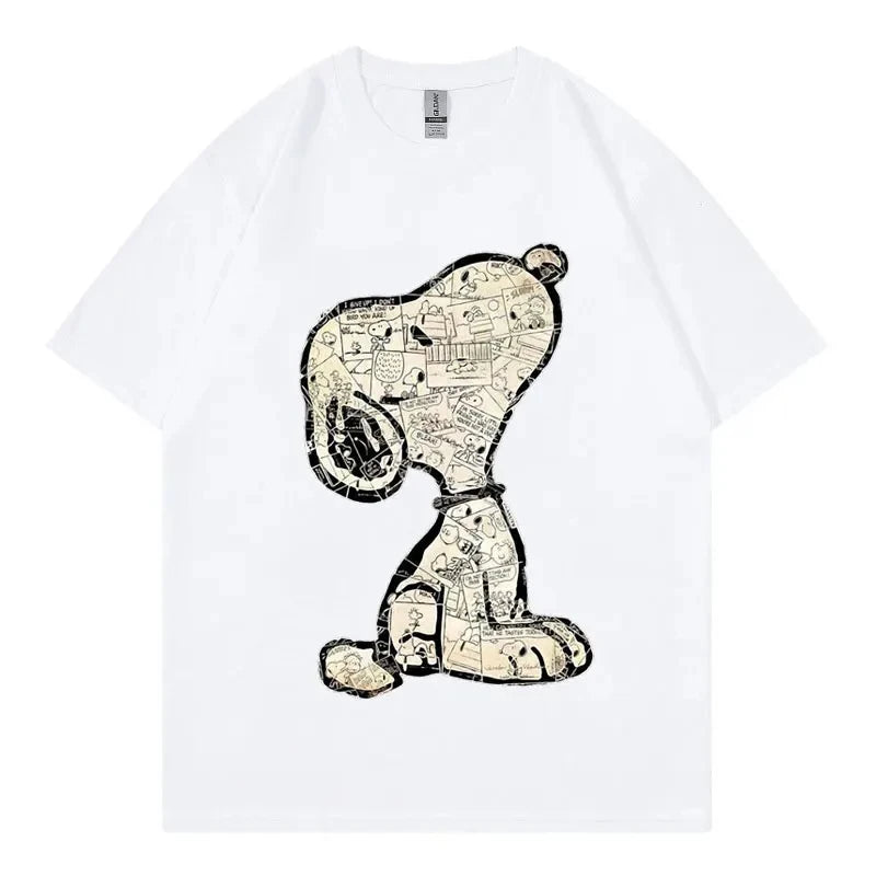 Snoopy Cartoon Anime Women T-shirt Summer Short Sleeve White 100% Cotton Men Tee Shirts Tops 2025 New Fashion Couple Clothing