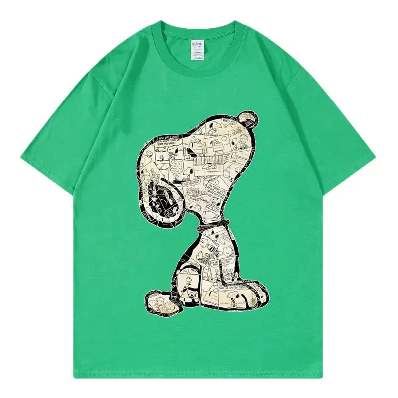 Snoopy Cartoon Anime Women T-shirt Summer Short Sleeve White 100% Cotton Men Tee Shirts Tops 2025 New Fashion Couple Clothing