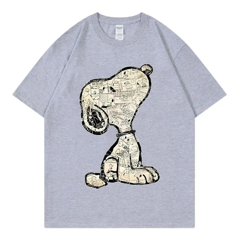 Snoopy Cartoon Anime Women T-shirt Summer Short Sleeve White 100% Cotton Men Tee Shirts Tops 2025 New Fashion Couple Clothing