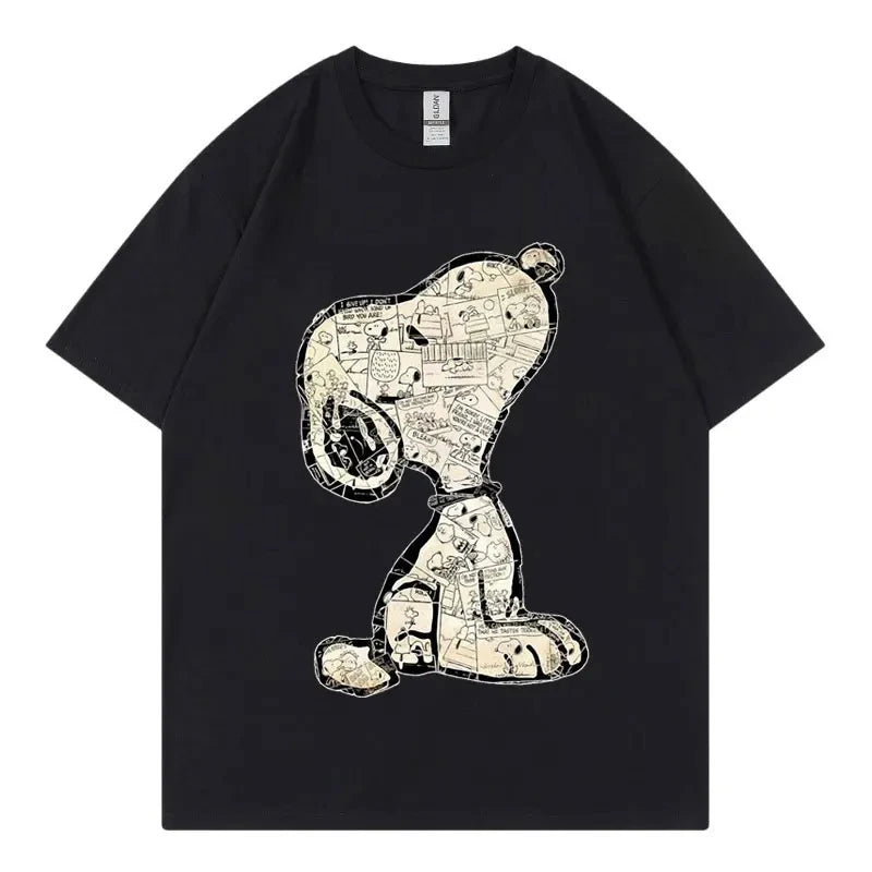 Snoopy Cartoon Anime Women T-shirt Summer Short Sleeve White 100% Cotton Men Tee Shirts Tops 2026 New Fashion Couple Clothing
