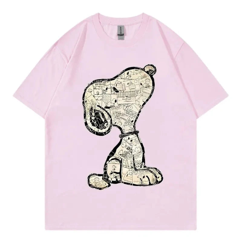 Snoopy Cartoon Anime Women T-shirt Summer Short Sleeve White 100% Cotton Men Tee Shirts Tops 2026 New Fashion Couple Clothing