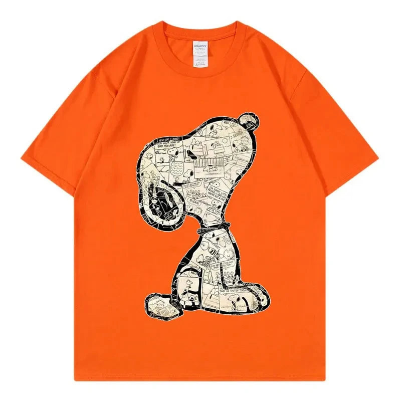Snoopy Cartoon Anime Women T-shirt Summer Short Sleeve White 100% Cotton Men Tee Shirts Tops 2025 New Fashion Couple Clothing